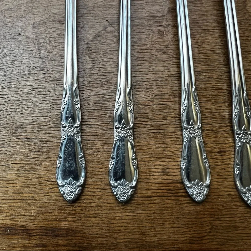 Vintage Oneida Fenway WM A Rogers Cocktail Seafood Fork Stainless Steel Set of 7